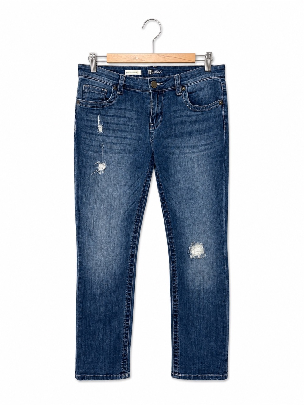 Kut from the Kloth Straight-Leg Jeans — Medium Blue with Distressing